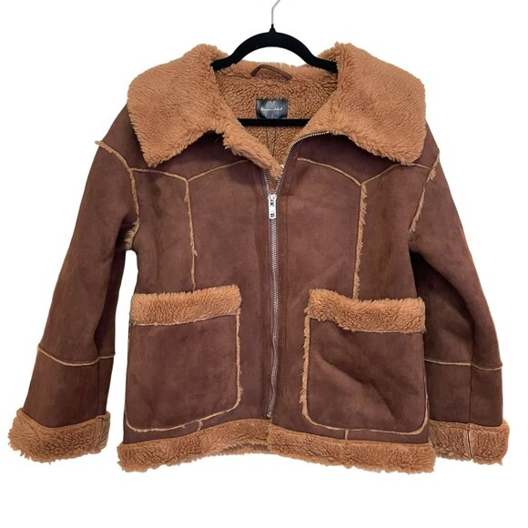 Revolve Line & Dot OVERSIZED Jackson Faux Suede Shearling Coat Brown XS NWT - Picture 6 of 9